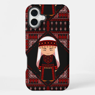 cute Palestinian girl Embroidery red tatreez   iPhone 16 Plus Case