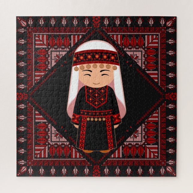 cute Palestinian girl Embroidery red tatreez   Jigsaw Puzzle (Vertical)
