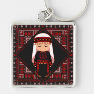 cute Palestinian girl Embroidery red tatreez Key Ring