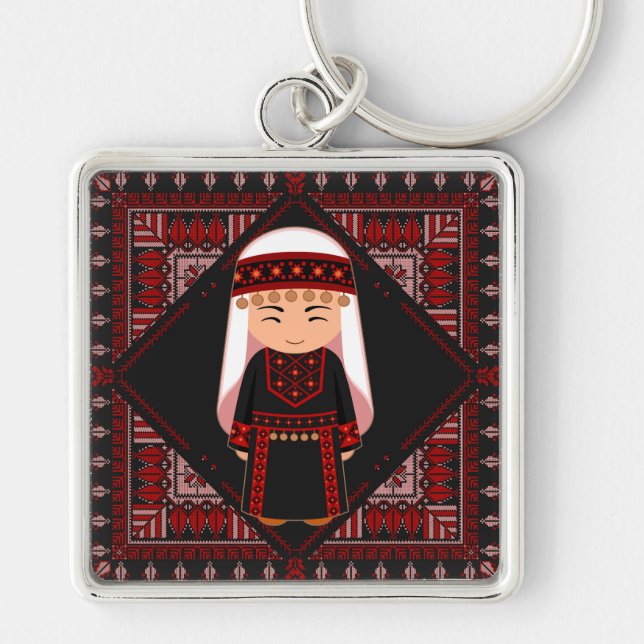 cute Palestinian girl Embroidery red tatreez   Key Ring (Front)