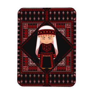 cute Palestinian girl Embroidery red tatreez Magnet