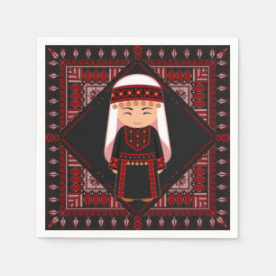 cute Palestinian girl Embroidery red tatreez   Napkin