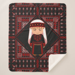 cute Palestinian girl Embroidery red tatreez   Sherpa Blanket