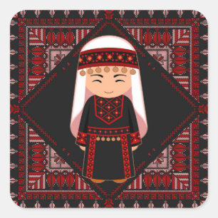 cute Palestinian girl Embroidery red tatreez   Square Sticker