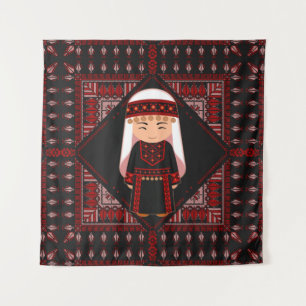 cute Palestinian girl Embroidery red tatreez   Tapestry