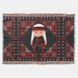 cute Palestinian girl Embroidery red tatreez Throw Blanket