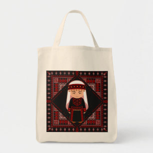 cute Palestinian girl Embroidery red tatreez   Tote Bag