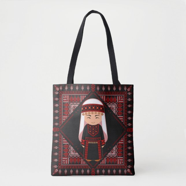 cute Palestinian girl Embroidery red tatreez   Tote Bag (Front)