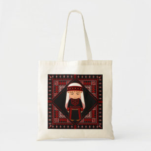 cute Palestinian girl Embroidery red tatreez   Tote Bag