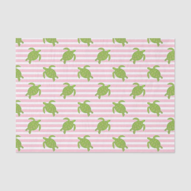 Cute Palm Beach Pink Stripes and Turtles Tissue Paper (Front)