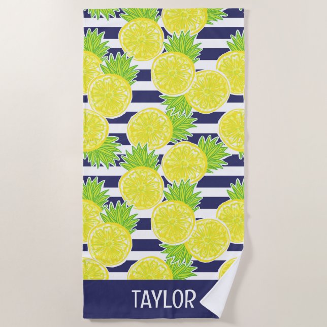 Cute Palm Beach Rugby Stripes Lemons Towel (Front)