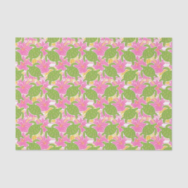 Cute Palm Beach Tropical Flowers & Turtles Tissue Paper (Front)