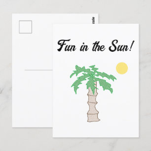 Cute Palm Tree and Beach Cartoon, Fun Sunny Island Postcard