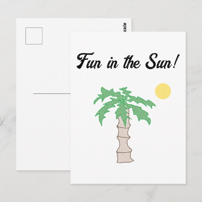 Cute Palm Tree and Beach Cartoon, Fun Sunny Island Postcard (Front/Back)