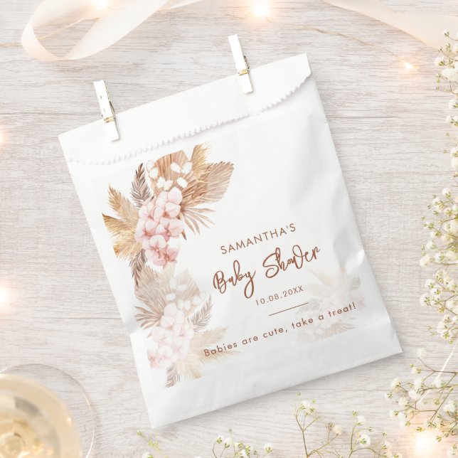 Cute Pampas Grass Boho Girl Baby Shower Favour Bags (Clipped)