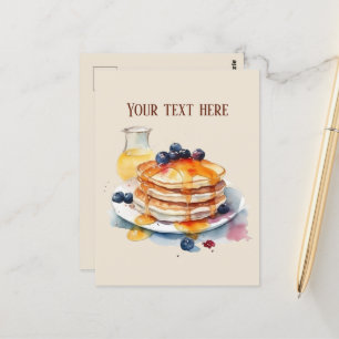 Cute pancake breakfast add text postcard