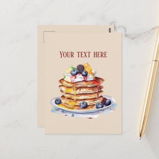 Cute pancake breakfast add text postcard (Front/Back In Situ)