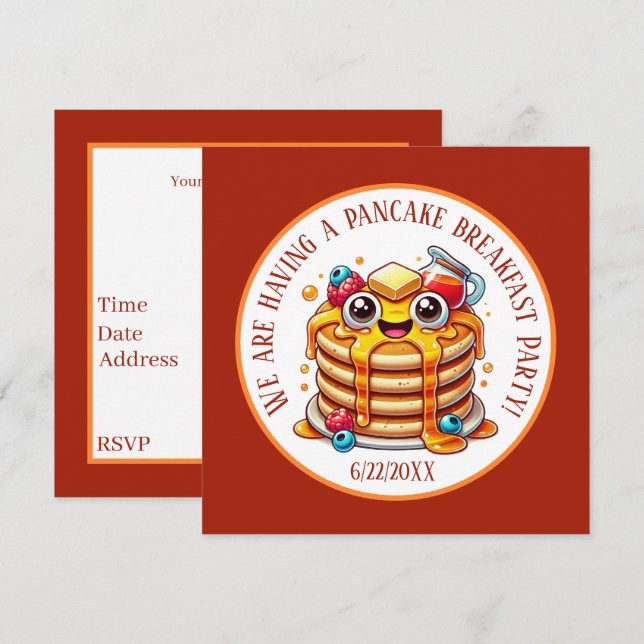 Cute pancake breakfast party invitation (Front/Back)