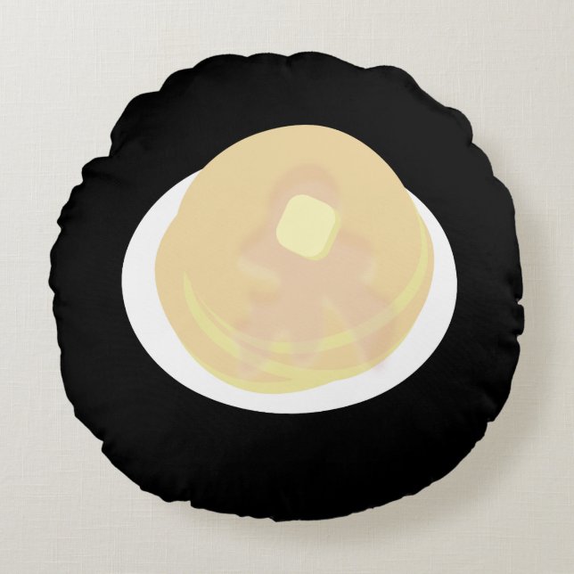 Cute Pancake Dripping Syrup Breakfast Round Cushion (Front)