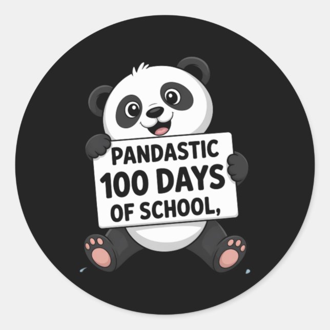 Cute Panda 100 Days At School Classic Round Sticker (Front)