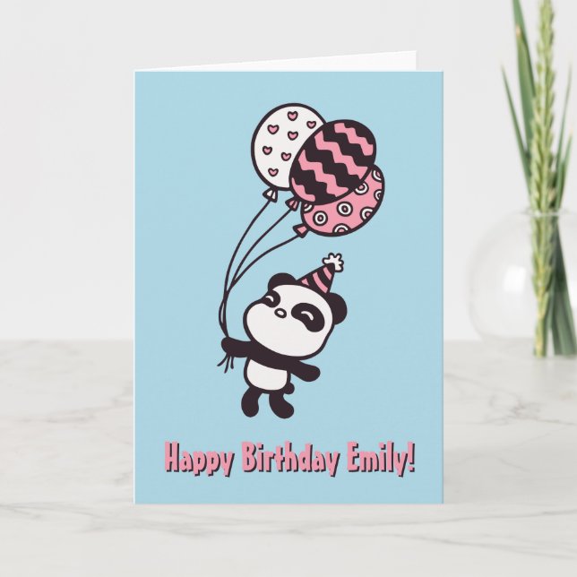Cute Panda and Balloons Happy Birthday Card (Front)