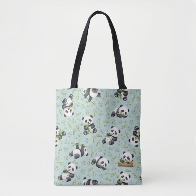 Cute Panda and Bamboo Seamless Pattern Tote Bag (Front)