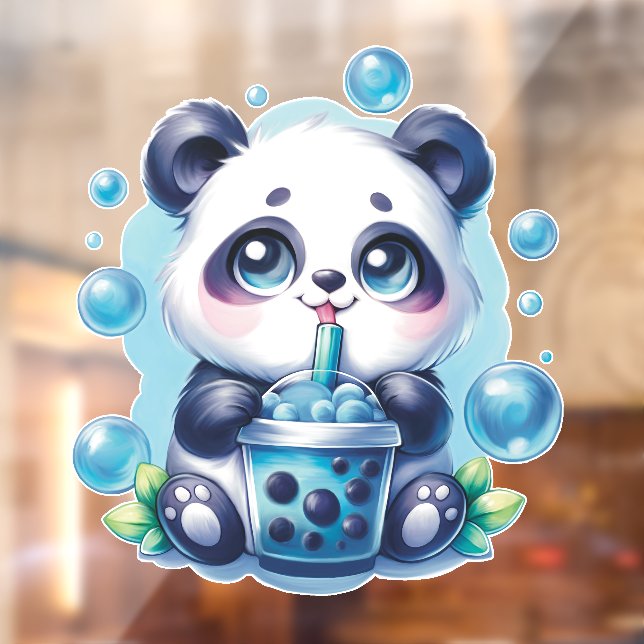 Cute Panda and Blue Boba Bubble Tea Window Cling (Sheet 2)