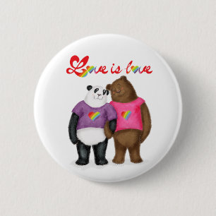 Cute panda and brown bear 'love is love' badge