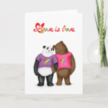 Cute panda and brown bear 'love is love' card