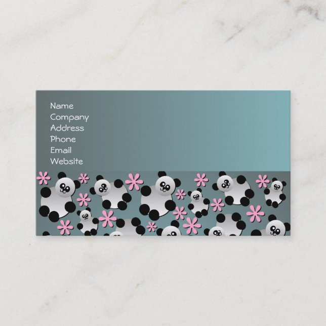 Cute Panda and Flowers Pattern Business Card (Front)