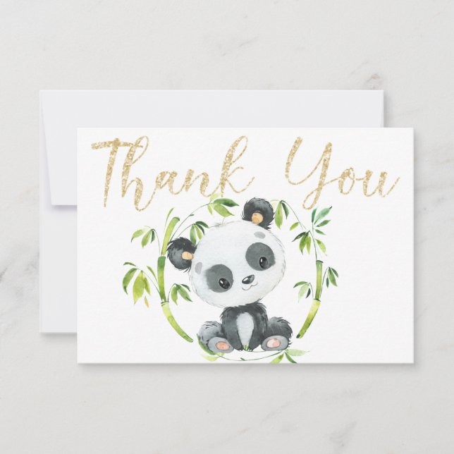 Cute Panda and Green Bamboo Baby Shower Thank You Card (Front)