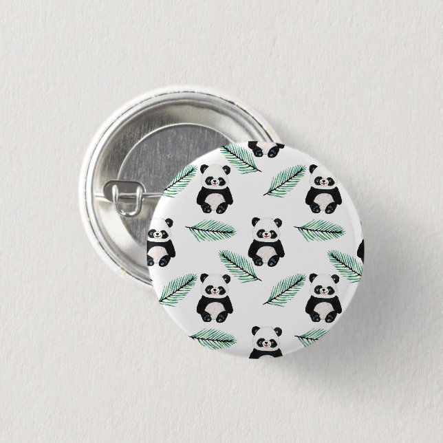 Cute panda and palm leaf pattern 3 cm round badge (Front & Back)