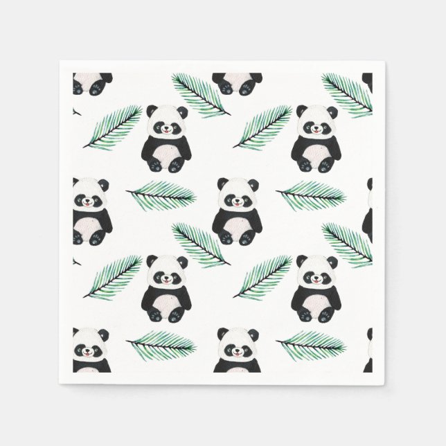 Cute panda and palm leaf pattern napkin (Front)