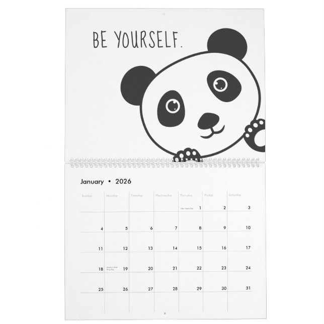Cute Panda Animal Motivation Inspiration Kids Calendar (Jan 2026)