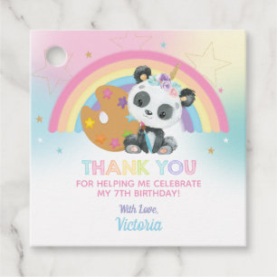 Cute Panda Art Paint Party Birthday Thank You Favour Tags