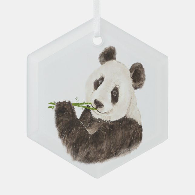 Cute Panda Asian Bear Animal Bamboo Glass Tree Decoration (Front)