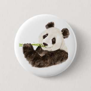 Cute Panda, Asian Bear, Watercolor Animal 6 Cm Round Badge