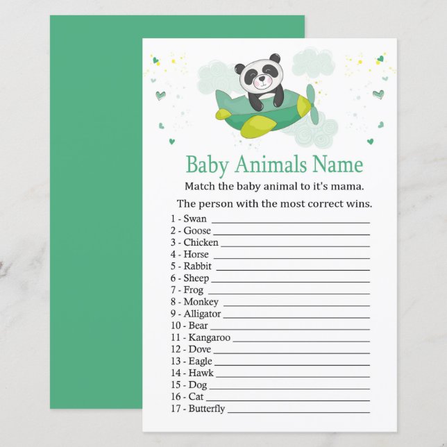 Cute panda Baby Animals Name Game (Front/Back)
