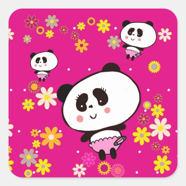 Cute Panda Baby customised Square Sticker (Front)