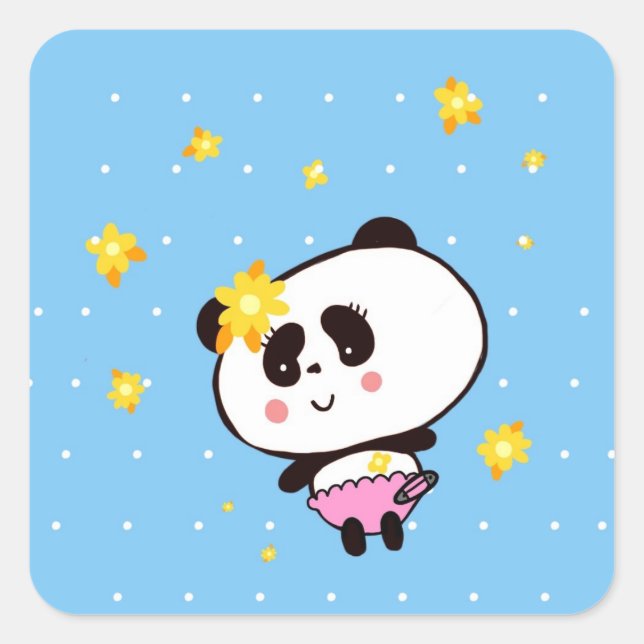 Cute Panda Baby customised Square Sticker (Front)
