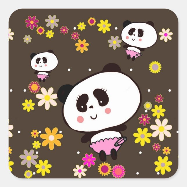 Cute Panda baby perxonalized Square Sticker (Front)