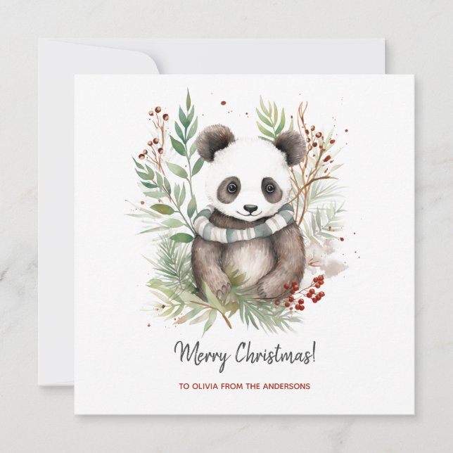 Cute Panda Baby Rustic Christmas botanicals (Front)