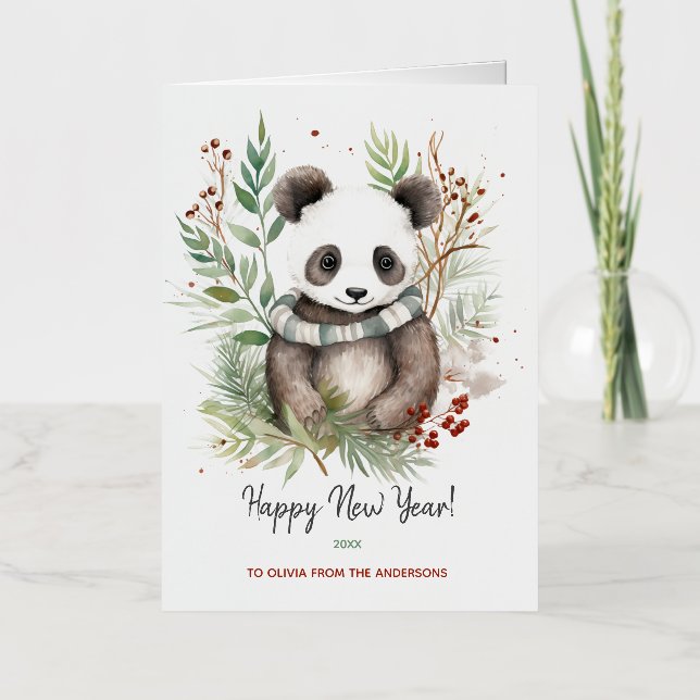 Cute Panda Baby Rustic winter botanicals Foil Greeting Card (Front)