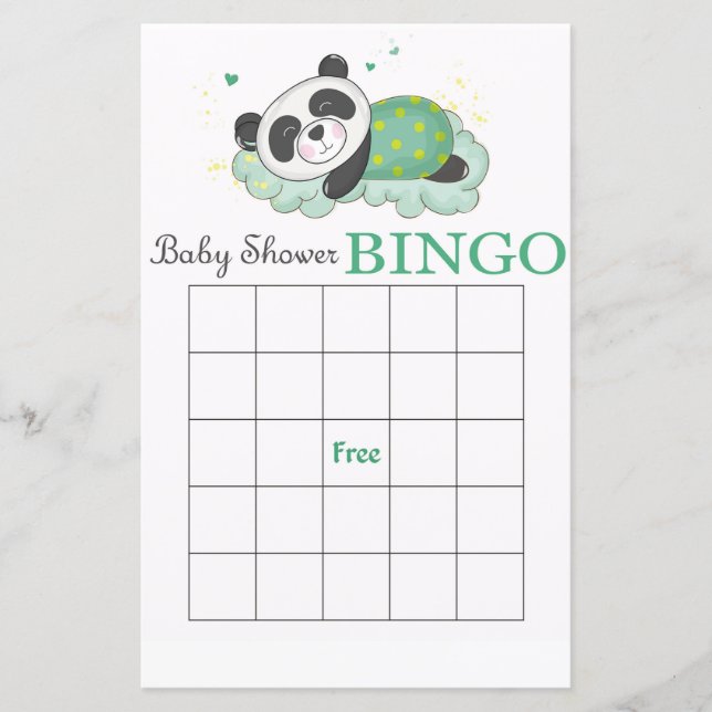 Cute Panda baby shower bingo card (Front)