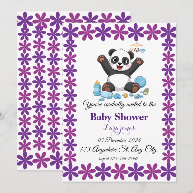 Cute panda baby shower invitation (Front/Back)