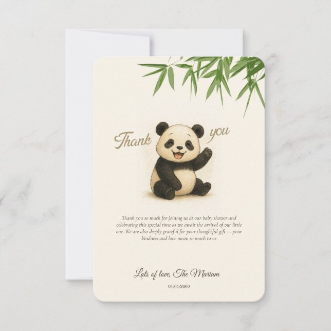 Cute Panda Baby Shower Thank You Card (Front)