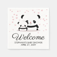 Cute Panda Baby Shower Welcome Napkins