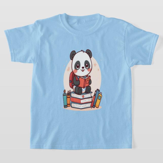 Cute Panda Back to School Reading Book T-Shirt (Laydown)