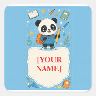 Cute Panda Back to School Supplies Square Sticker