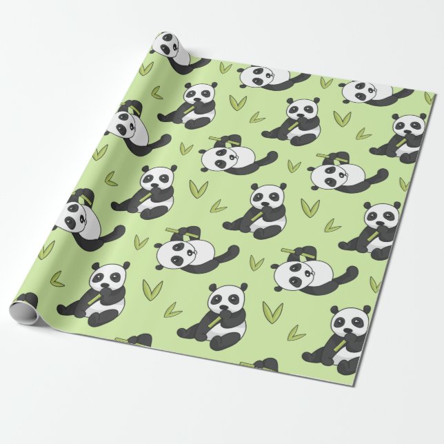 Cute Panda bamboo Animal Pattern Gift Cute Summer Wrapping Paper (Unrolled)